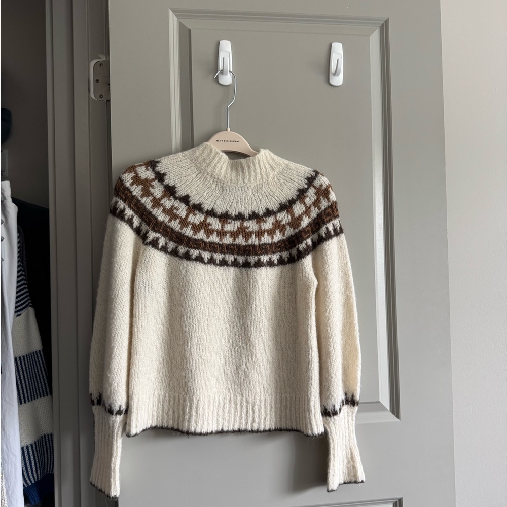 NICHOLAS Cream and Brown Patterned Turtleneck Sweater
